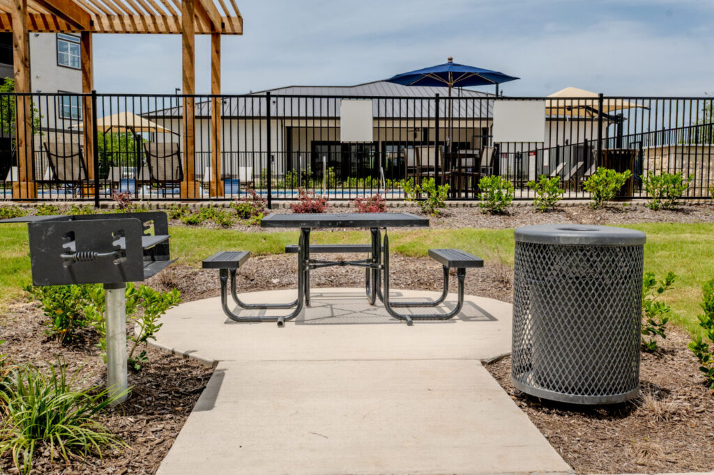 Park Amenities - tables and trash cans